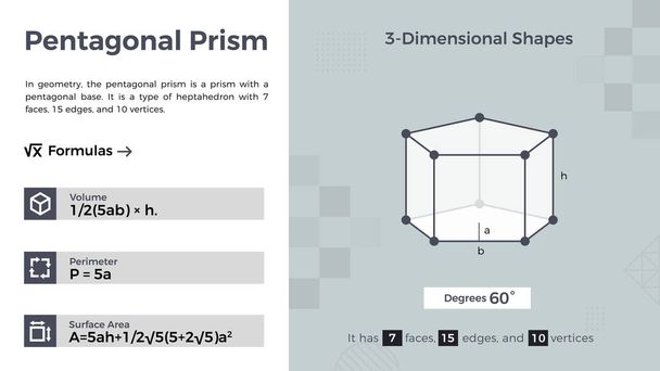 Representación 2D y propiedades del diseño vectorial de prisma pentagonal  - Vector, imagen
