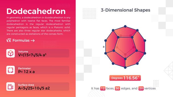 Representación 3D y propiedades del diseño vectorial de Dodecaedro  - Vector, Imagen