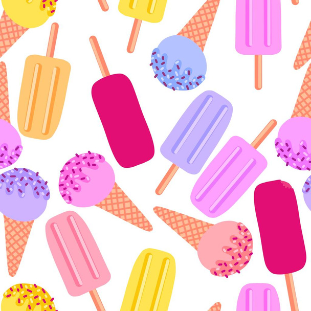 Summer seamless cartoon ice cream pattern for fabrics and textiles and packaging and gifts and cards and linens and kids and wrapping paper. High quality photo - Fotografie, Obrázek
