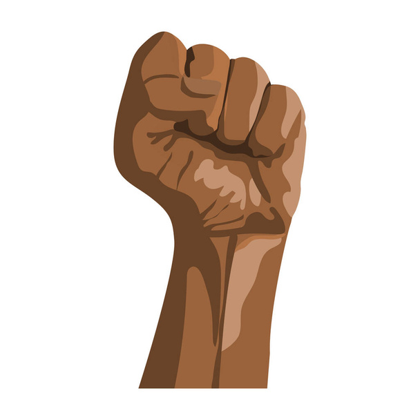 アフリカ系アメリカ人の手を握りこぶしで上げた。政治的連帯革命プロパガンダ社会運動抗議ストライキ。BLM, Junetense, Black History Month. - ベクター画像