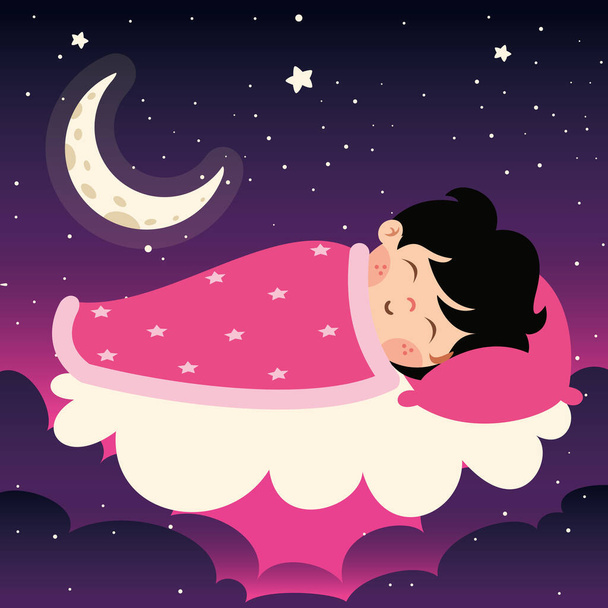 Ilustración de dibujos animados de niño durmiendo - Vector, Imagen