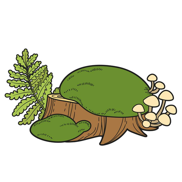 Stump covered with moss and with a growing fern  color variation for coloring page isolated on white background - Vektor, kép