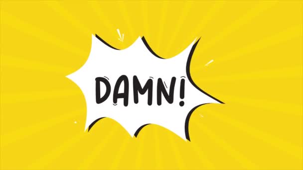Una animación de dibujos animados de tira cómica, con la palabra Damn apareciendo. Fondo amarillo y semitono, efecto estrella. 4k - Imágenes, Vídeo