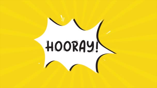 A comic strip cartoon animation, with the word Hooray appearing. Yellow and halftone background, star shape effect. 4k - Footage, Video