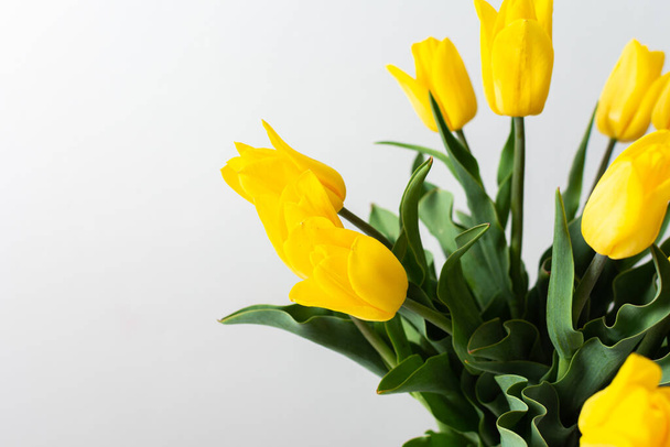 Beautiful spring bouquet of yellow tulips, festive bouquet for birthday or holiday - Foto, immagini