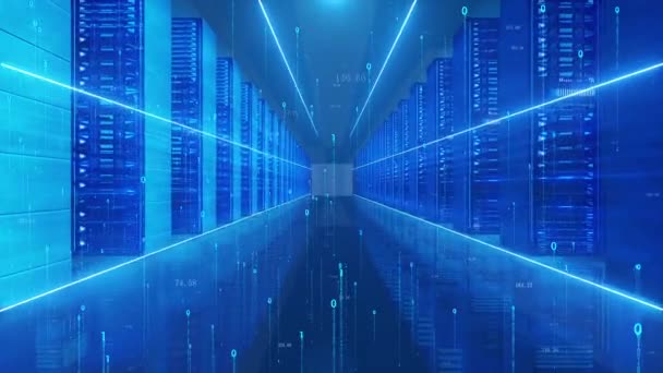 Transmisión de información de la red de datos de la sala de servidores cloud computing - Metraje, vídeo