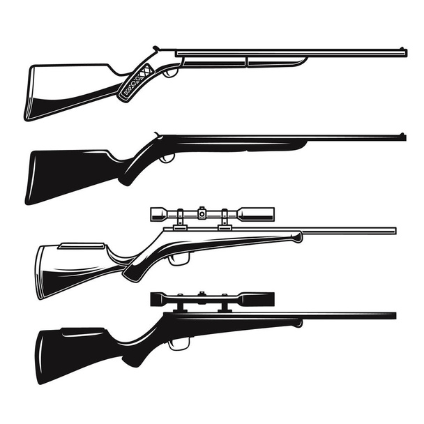 Big set of hunting guns, rifles. Design element for logo, label, sign, poster, t shirt. Vector illustration - Vektor, Bild