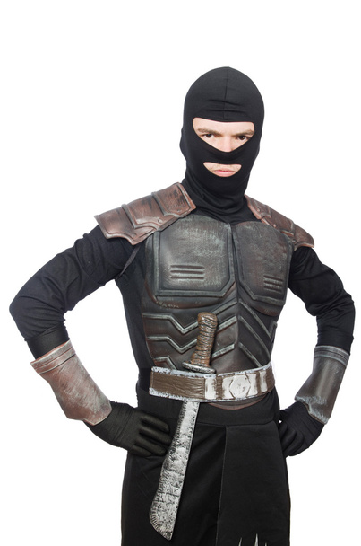 Ninja con cuchillo aislado en blanco - Foto, imagen