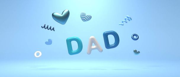 Fathers day theme with blue hearts - 3D render - Φωτογραφία, εικόνα