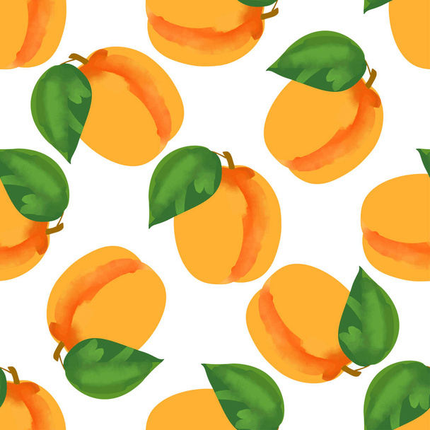 Seamless pattern with apricot illustration on black background. - Vettoriali, immagini