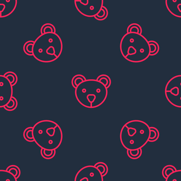 Červená čára Teddy medvěd plyšové hračky ikona izolované bezešvé vzor na černém pozadí. Vektor. - Vektor, obrázek