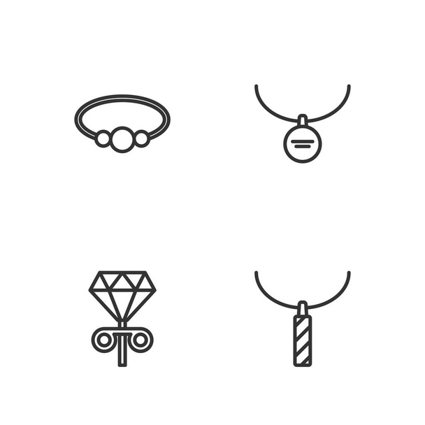 Set ligne pendentif sur collier Boucles d'oreilles goujon Bracelet bijoux et icône médaillon. Vecteur. - Vecteur, image