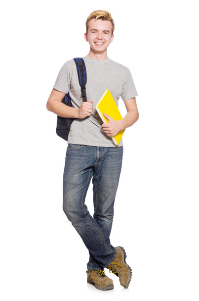 Νεαρός μαθητής απομονωμένος στο λευκό φόντο - Φωτογραφία, εικόνα
