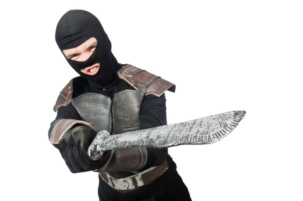Ninja con cuchillo aislado en blanco - Foto, Imagen