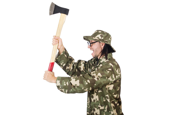 Zabawny żołnierz w koncepcji wojskowej - Zdjęcie, obraz