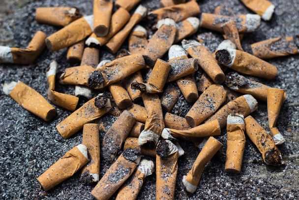Nagy számú cigarettacsikkek, közelkép - Fotó, kép