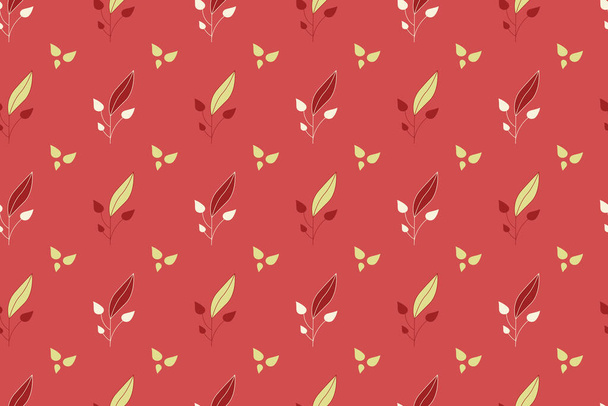 Vector hand drawn seamless pattern with red and yellow flower and leaves. Abstract background ideal for wrapping paper, wallpaper and textiles, fashion industry. Vector illustration - Vetor, Imagem