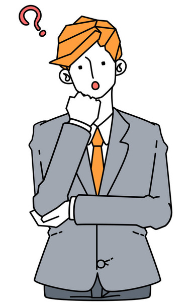 Illustratie van een zakenman in een pak die zijn hoofd in twijfel trekt en draait. - Vector, afbeelding