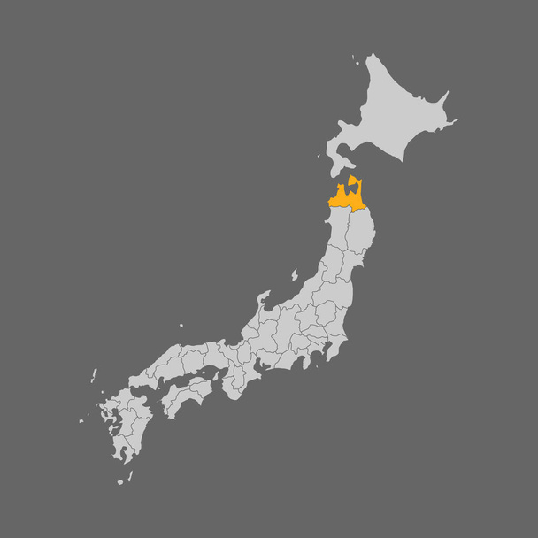 Präfektur Aomori auf der Landkarte Japans auf weißem Hintergrund hervorgehoben - Vektor, Bild