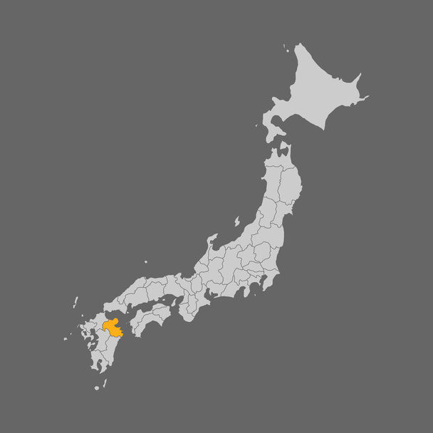 Präfektur Oita auf der Landkarte Japans auf weißem Hintergrund hervorgehoben - Vektor, Bild