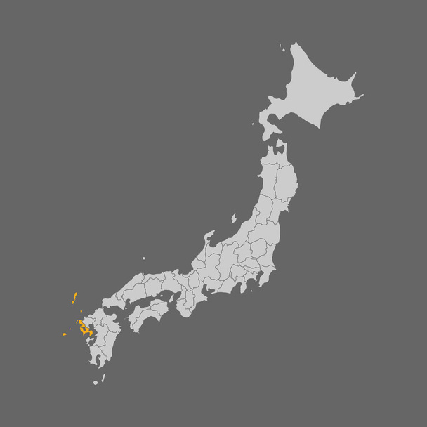 Nagasaki prefecture highlighted on the map of Japan on white background - Вектор, зображення