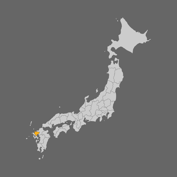 Beyaz arka planda Japonya haritasında Saga vilayeti vurgulandı - Vektör, Görsel
