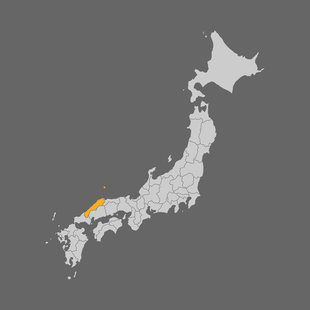 Shimane prefecture highlighted on the map of Japan on white background - Vetor, Imagem