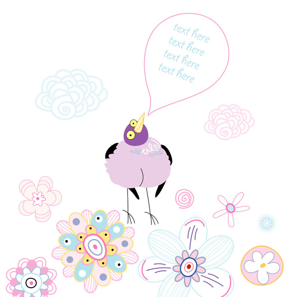 Funny fialové pták na květinové pozadí - Vektor, obrázek