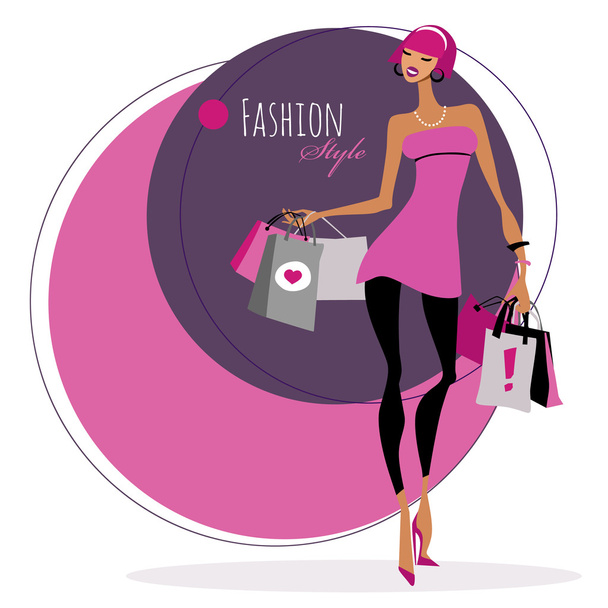 Fashion girl. Woman with shopping bags. - Vector, Image