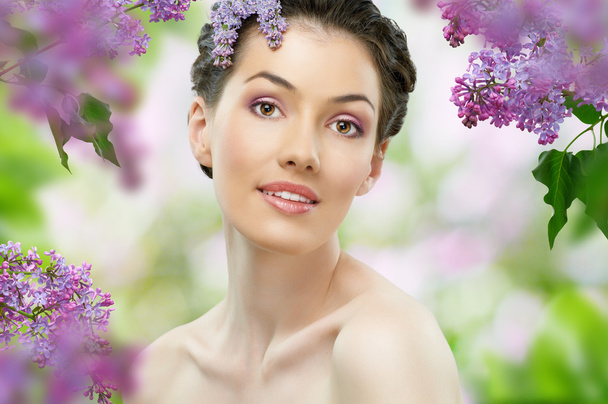 Girl with lilac - Foto, Imagen