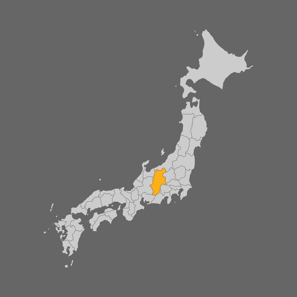 Nagano prefecture highlighted on the map of Japan on white background - Vector, Imagen