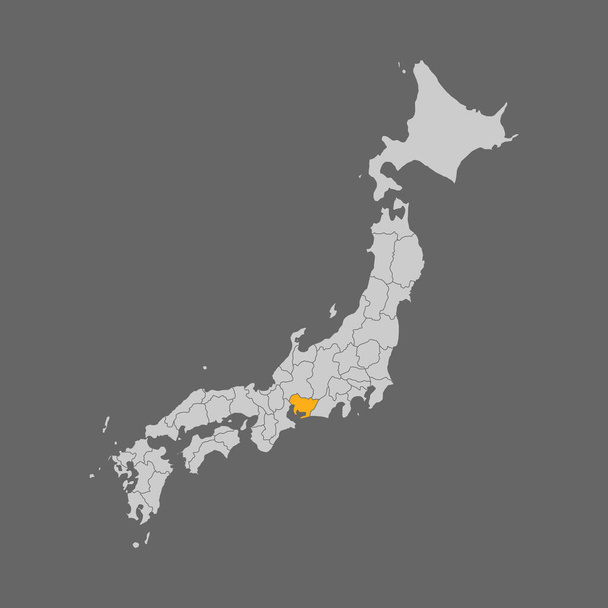 Prefectura de Aichi destacado en el mapa de Japón sobre fondo blanco - Vector, imagen