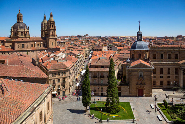View from the Cathedral of the Universidad bell towers and the Colegio de Anaya in the city of Salamanca in the Castilla-y-Leon region of Spain. - Valokuva, kuva