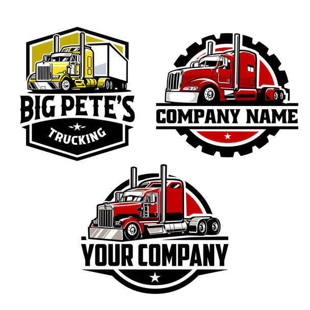 Trucking yrityksen logo nippu malli asetettu. Paras kuorma-auto- ja tavaraliikenteeseen liittyvälle teollisuudelle - Vektori, kuva