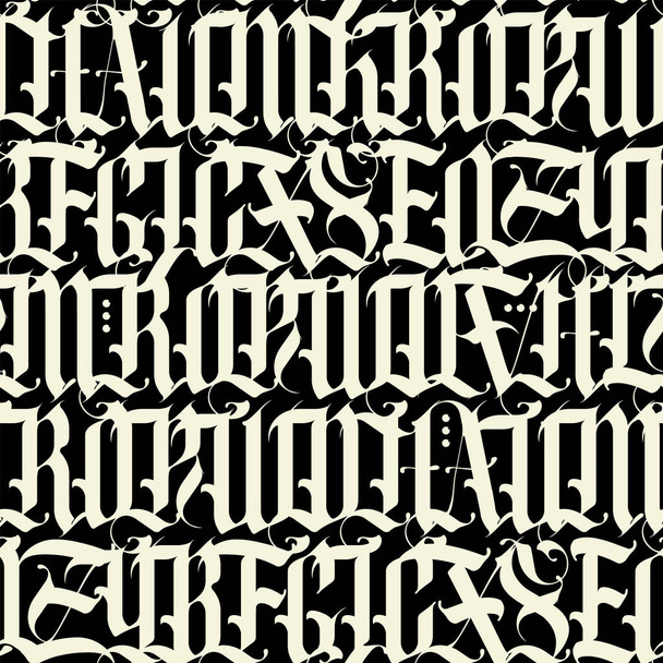 Seamless pattern of capital Gothic letters. Repeating background with medieval Latin letters. Vector texture of english alphabet letters. Wallpaper, wrapping paper, fabric - Wektor, obraz
