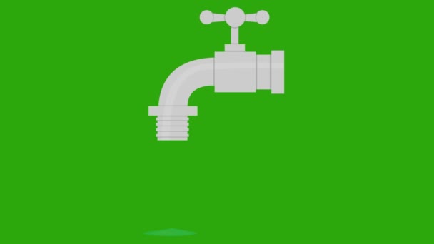 Animazione ad anello di un rubinetto con una goccia di gocciolamento d'acqua, su sfondo verde cromatico - Filmati, video