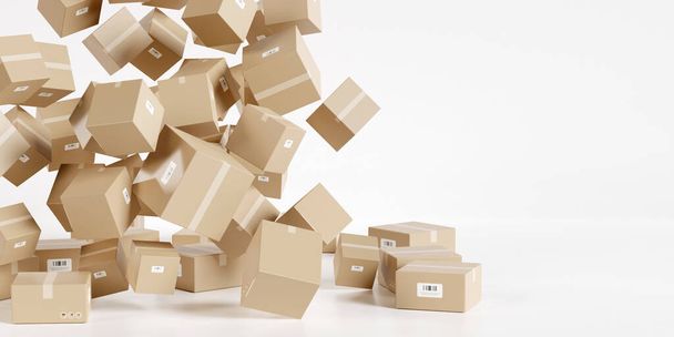 Cardboard boxes with empty space on left side, logistics and delivery concept. 3D Rendering - Фото, изображение