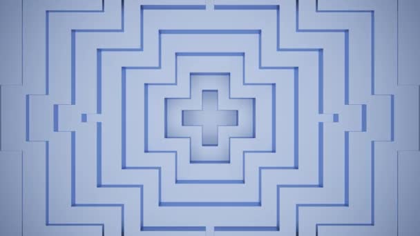 Movimiento geométrico 3d patrón en el centro. Diseño. Repetir el patrón 3D en el centro con una forma geométrica. Patrón de repetición laberíntica en forma de signo más.  - Imágenes, Vídeo