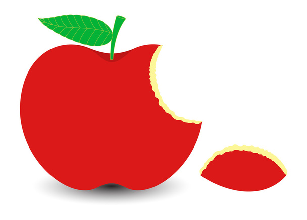 Rood gegeten Apple segment - Vector, afbeelding