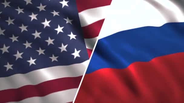  Американо-российские отношения. Два флага США и России соединены в один и развеваются на ветру. Высококачественные 4k кадры - Кадры, видео
