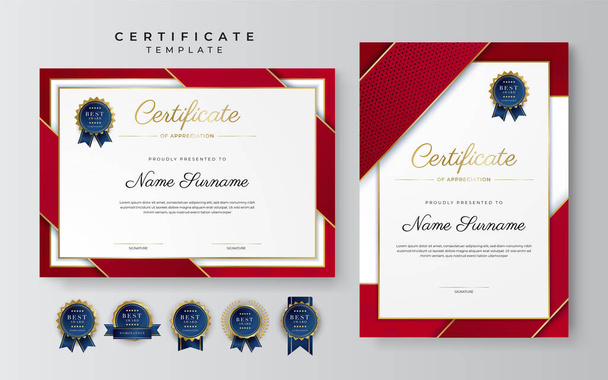 Design de modelo de certificado de diploma elegante moderno vermelho e ouro - Vetor, Imagem