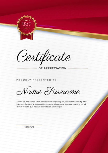 Modern elegant red and gold diploma certificate template design - Vector, Image
