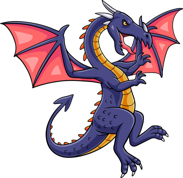 Ilustração vetorial do dragão raivoso dos desenhos animados voando sobre fundo branco - Vetor, Imagem