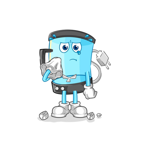 la licuadora llora con un pañuelo. mascota de dibujos animados vecto - Vector, imagen