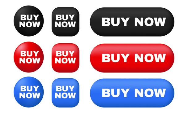 unique set buy now buttons 3d colorful isolated on vector - Vektör, Görsel