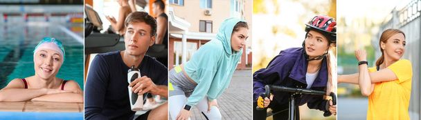 Collage of different sporty people - Zdjęcie, obraz