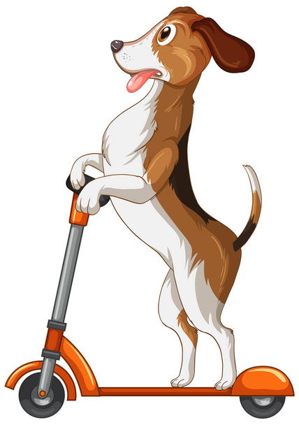 Cute puppy dog playing scooter on white background illustration - Вектор,изображение