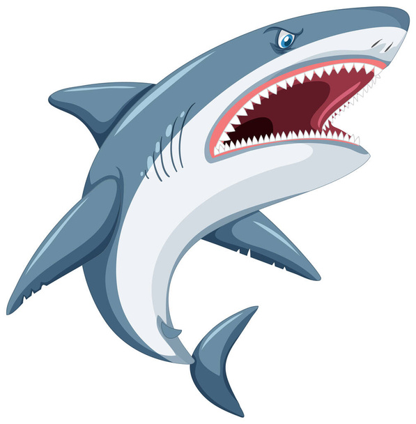 Saldırgan büyük beyaz köpekbalığı karikatürü çizimi - Vektör, Görsel