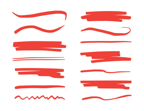Red brush stroke underline. Marker pen highlight stroke. Vector swoosh brush underline set for accent, marker emphasis element. - Vektor, kép