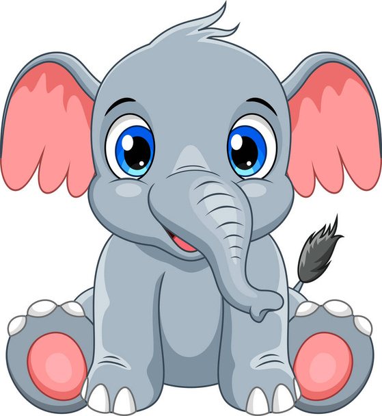 Cartone animato carino elefante bambino seduto
 - Vettoriali, immagini